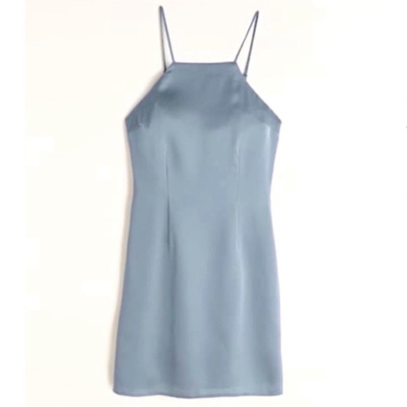 ABERCROMBIE satin effect slate blue mini slip dress y2k party size M petite - Picture 1 of 9
